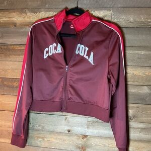 Coca Cola Cropped Full Zip Track Jacket Women's Size Medium Red Burgundy